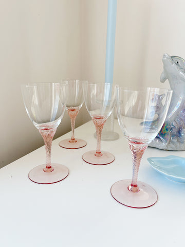 Set 4 Pink Swirl Stemmed Glasses