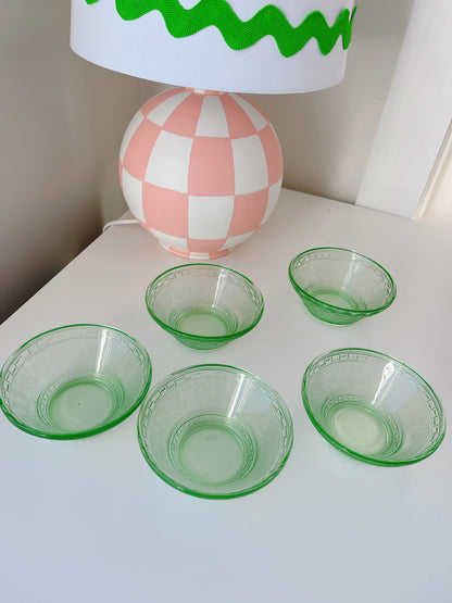 Set 5 Vintage Green Glass Bowls