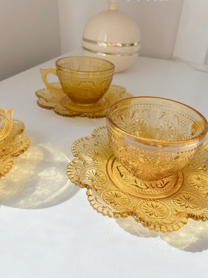 Vintage Amber Glass Cup and Saucer - Selling iIndividually