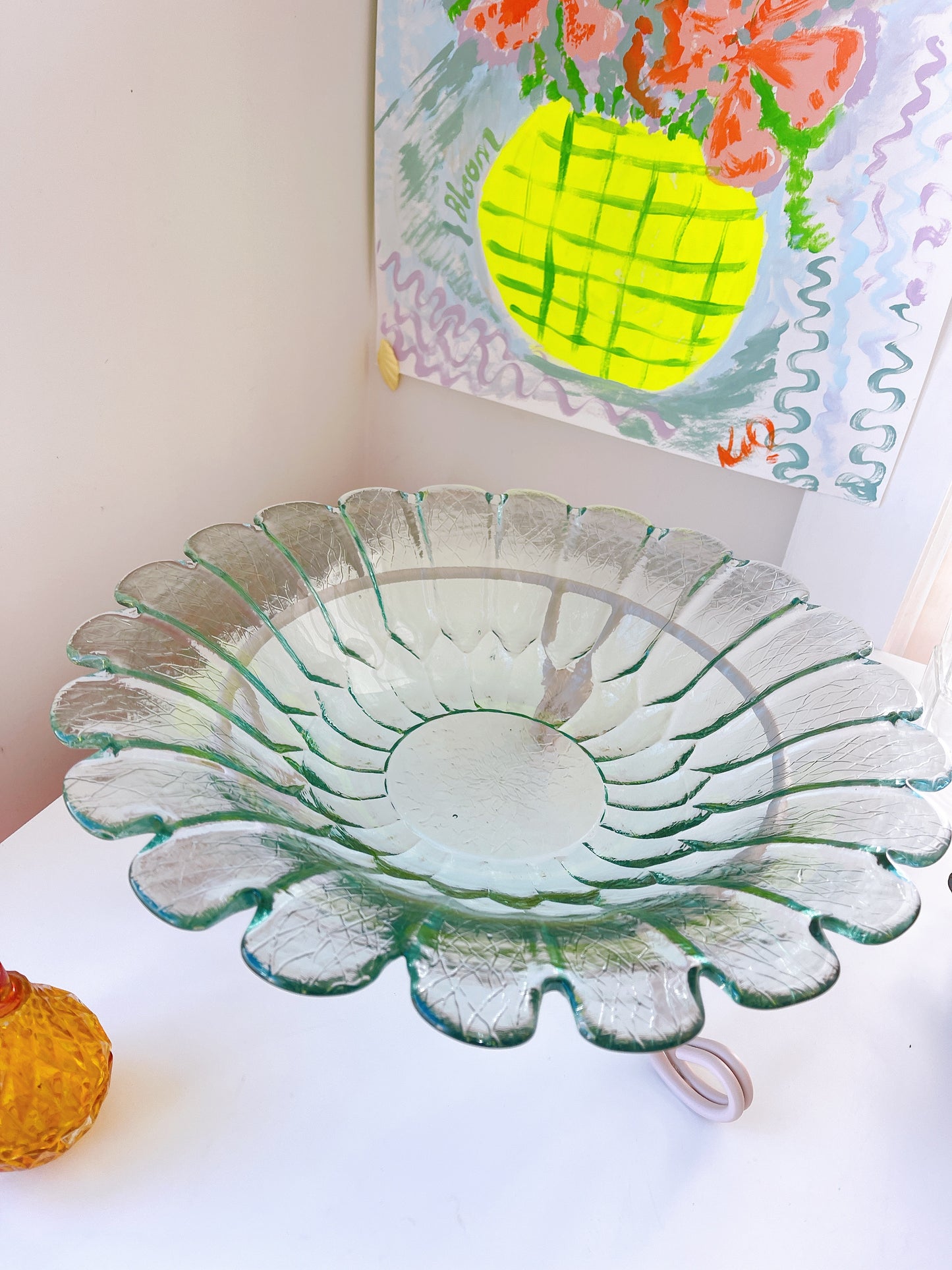 Vintage Glass Flower Bowl on Stand