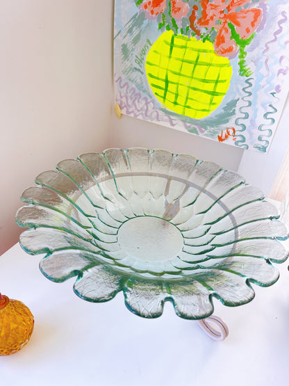 Vintage Glass Flower Bowl on Stand