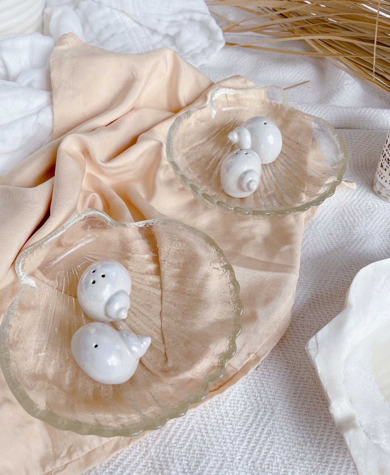 Vintage Salt & Pepper Shell Shakers in Dish