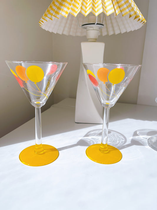 Set 2 Vintage Balloon Martini Glasses