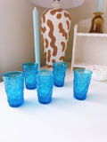 Set 5 Textured Blue Vintage Glasses