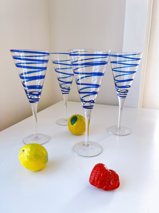 Set 4 Blue Swirl Cocktail Glasses