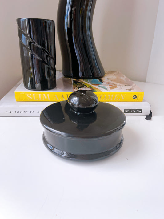 Vintage Black Ceramic Trinket Compote
