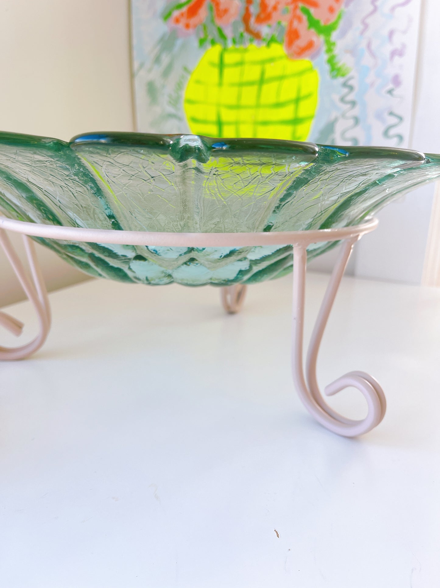 Vintage Glass Flower Bowl on Stand