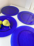 Set 4 Vintage Cobalt Blue Glass Dinner Plates