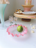 Vintage Ruffle Pink Edges Ftosted Glass Dish