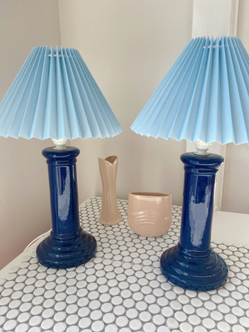 Cobalt Blue Ceramic Lamp with Pleated Shade