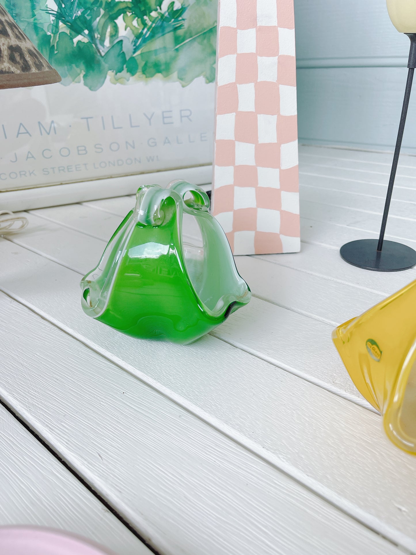 Vintage Yellow OR Green 1960’s Glass Basket - Japan